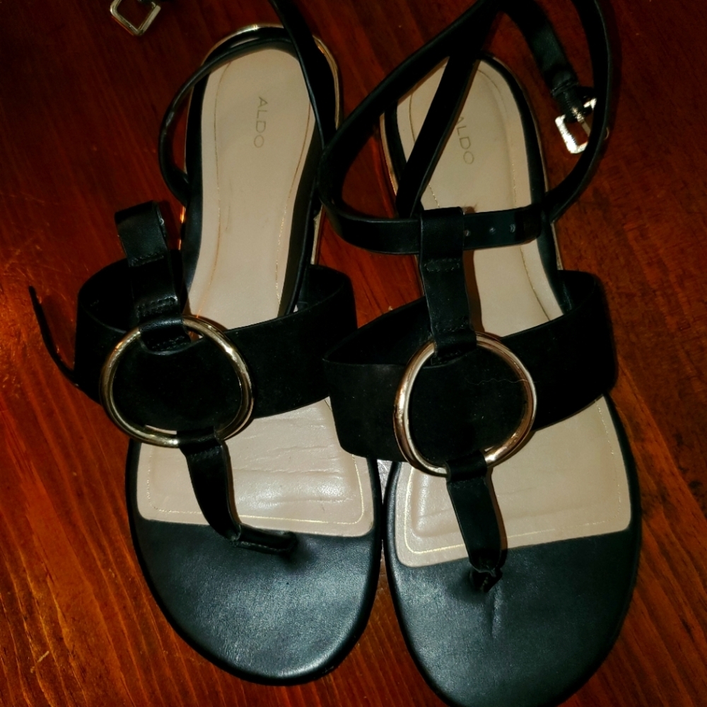 Aldo Black and Gold Sandals